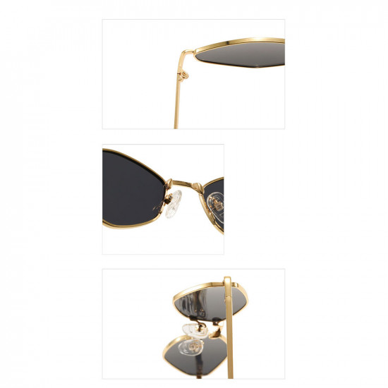 Techsuit Premium Sunglasses (6206) for Women, Narrow Hexagonal Frame, Retro Charm Gold / Black