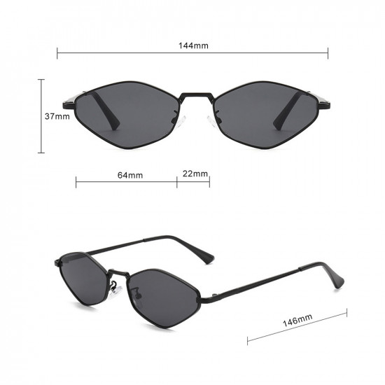 Techsuit Premium Sunglasses (6206) for Women, Narrow Hexagonal Frame, Retro Charm Gold / Black