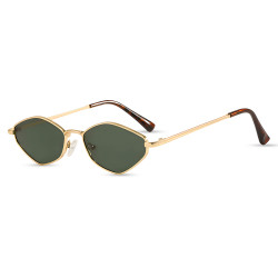 Techsuit Premium Sunglasses (6206) for Women, Narrow Hexagonal Frame, Retro Charm Gold / Green