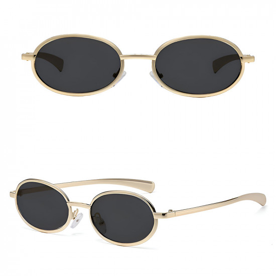 Techsuit Sunglasses (3220) for Women, Fashion, 90s Oval Frame, Adjustable Nose Pads Gold / Black