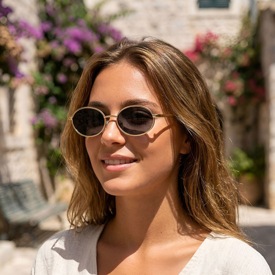 Techsuit Sunglasses (3220) for Women, Fashion, 90s Oval Frame, Adjustable Nose Pads Gold / Black