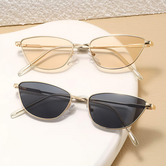 Techsuit Premium Sunglasses (622) for Women, Cat Eye Frame, Minimalist Design Black