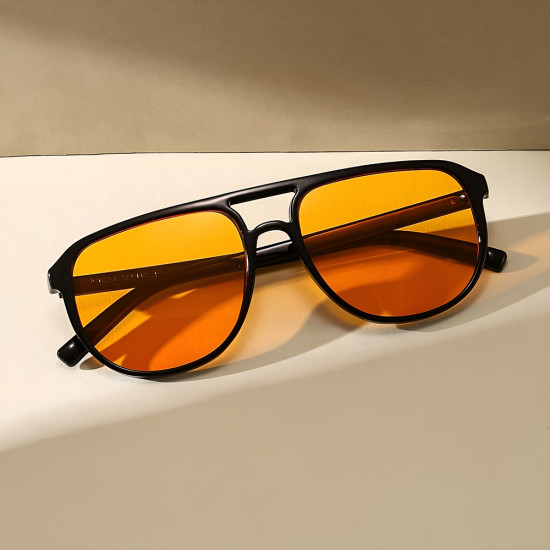 Techsuit Sunglasses (18266) for Women, PC Lens & Frame, Aviator, Double Bridge Black / Orange