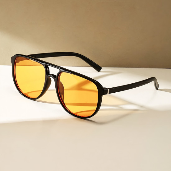 Techsuit Sunglasses (18266) for Women, PC Lens & Frame, Aviator, Double Bridge Black / Orange