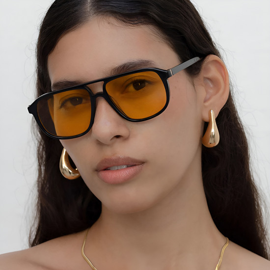 Techsuit Sunglasses (18266) for Women, PC Lens & Frame, Aviator, Double Bridge Black / Orange
