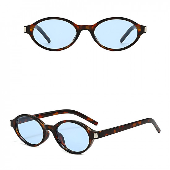 Techsuit Sunglasses (3952) for Women, PC Oval Frame, Retro Modern Aesthetic Print / Blue
