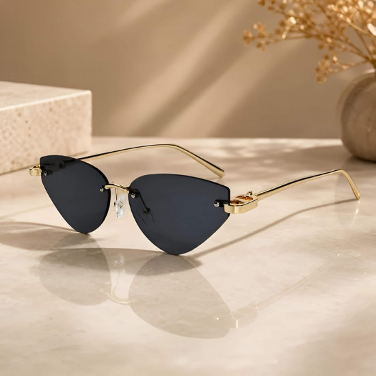 Techsuit Premium Sunglasses (S099) for Women, Cat Eye, Rimless, Fashion forward, Comfortable Fit Gold / Black Techsuit Premium Sunglasses (S099) for Women, Cat Eye, Rimless, Fashion forward, Comfortable Fit Gold / Black