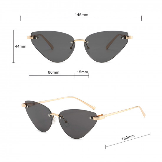 Techsuit Premium Sunglasses (S099) for Women, Cat Eye, Rimless, Fashion forward, Comfortable Fit Gold / Black Techsuit Premium Sunglasses (S099) for Women, Cat Eye, Rimless, Fashion forward, Comfortable Fit Gold / Black