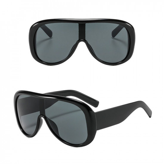Techsuit Sunglasses (89337) for Women, Oversized Aviator, Glare free Vision, Bold Frame Lines Black