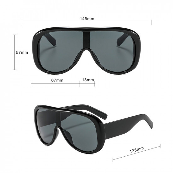 Techsuit Sunglasses (89337) for Women, Oversized Aviator, Glare free Vision, Bold Frame Lines Black