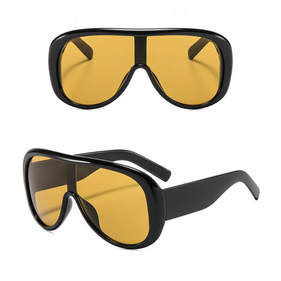 Techsuit Sunglasses (89337) for Women, Oversized Aviator, Glare free Vision, Bold Frame Lines Black Tea