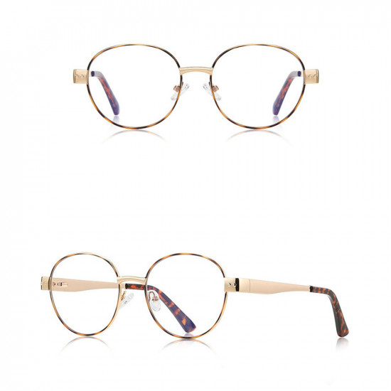 Techsuit Anti Blue Light Glasses Reflex PC (3175) for Women, Round Gold / Print