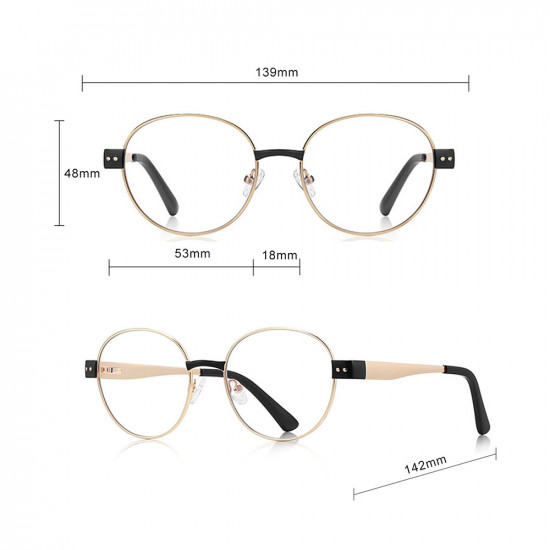 Techsuit Anti Blue Light Glasses Reflex PC (3175) for Women, Round Gold / Print