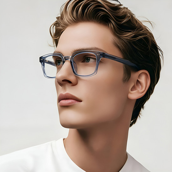 Techsuit Anti Blue Light Glasses Reflex PC (LS084) for Men, Rectangular Blue Transparent Techsuit Anti Blue Light Glasses Reflex PC (LS084) for Men, Rectangular Blue Transparent