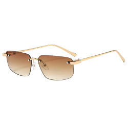 Techsuit Premium Sunglasses (S098) Unisex, Rectangular Lens, Rimless, Sleek Metal Arms, Ultralight Cognac