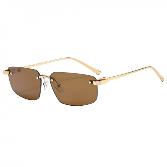 Techsuit Premium Sunglasses (S098) Unisex, Rectangular Lens, Rimless, Sleek Metal Arms, Ultralight Toffee