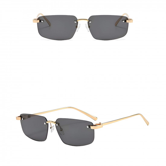Techsuit Premium Sunglasses (S098) Unisex, Rectangular Lens, Rimless, Sleek Metal Arms, Ultralight Royal