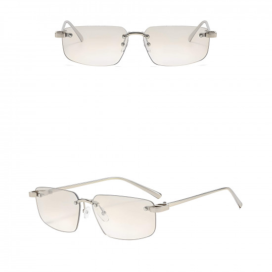 Techsuit Premium Sunglasses (S098) Unisex, Rectangular Lens, Rimless, Sleek Metal Arms, Ultralight Moonlight