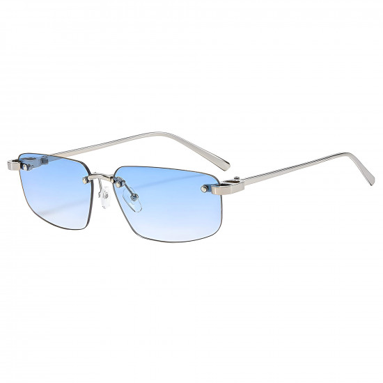 Techsuit Premium Sunglasses (S098) Unisex, Rectangular Lens, Rimless, Sleek Metal Arms, Ultralight Glacier