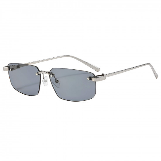 Techsuit Premium Sunglasses (S098) Unisex, Rectangular Lens, Rimless, Sleek Metal Arms, Ultralight Dark Smoke