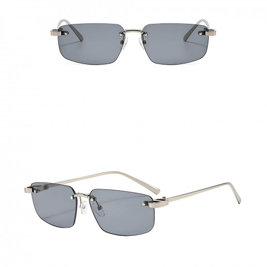 Techsuit Premium Sunglasses (S098) Unisex, Rectangular Lens, Rimless, Sleek Metal Arms, Ultralight Dark Smoke