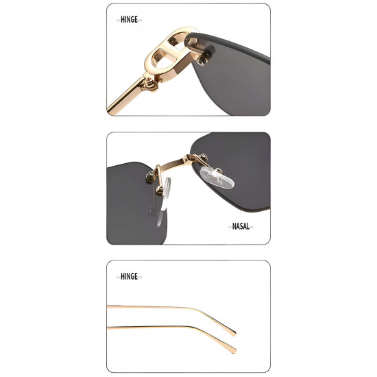 Techsuit Premium Sunglasses (S098) Unisex, Rectangular Lens, Rimless, Sleek Metal Arms, Ultralight Dark Smoke