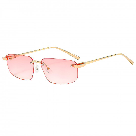 Techsuit Premium Sunglasses (S098) Unisex, Rectangular Lens, Rimless, Sleek Metal Arms, Ultralight Barbie