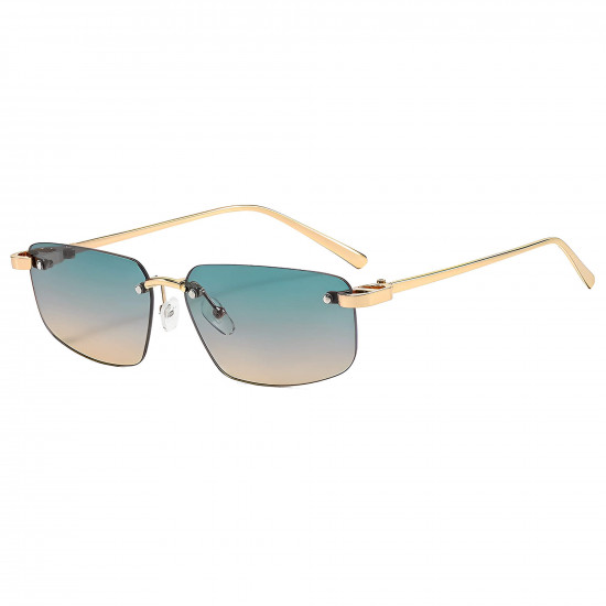 Techsuit Premium Sunglasses (S098) Unisex, Rectangular Lens, Rimless, Sleek Metal Arms, Ultralight Lagoon