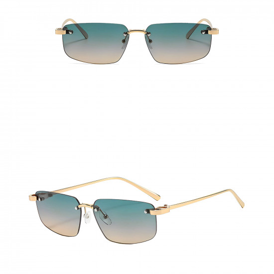 Techsuit Premium Sunglasses (S098) Unisex, Rectangular Lens, Rimless, Sleek Metal Arms, Ultralight Lagoon