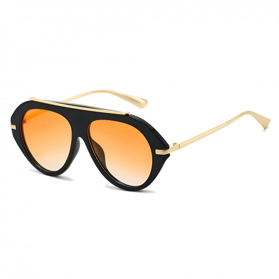Techsuit Premium Sunglasses (8092) for Women, Retro Chic Design, Oversized Aviator, Flat Top, Metal Arms Black / Orange