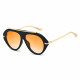 Techsuit Premium Sunglasses (8092) for Women, Retro Chic Design, Oversized Aviator, Flat Top, Metal Arms Black / Orange