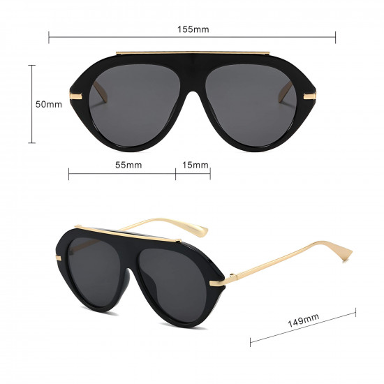Techsuit Premium Sunglasses (8092) for Women, Retro Chic Design, Oversized Aviator, Flat Top, Metal Arms Black / Orange