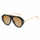 Techsuit Premium Sunglasses (8092) for Women, Retro Chic Design, Oversized Aviator, Flat Top, Metal Arms Black / Brown