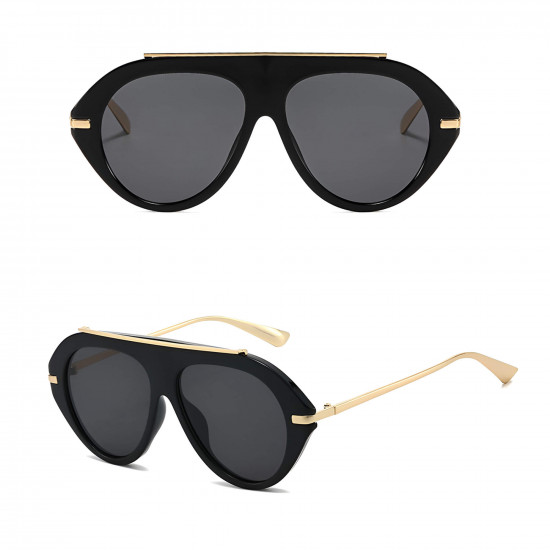 Techsuit Premium Sunglasses (8092) for Women, Retro Chic Design, Oversized Aviator, Flat Top, Metal Arms Black Techsuit Premium Sunglasses (8092) for Women, Retro Chic Design, Oversized Aviator, Flat Top, Metal Arms Black