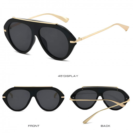 Techsuit Premium Sunglasses (8092) for Women, Retro Chic Design, Oversized Aviator, Flat Top, Metal Arms Black Techsuit Premium Sunglasses (8092) for Women, Retro Chic Design, Oversized Aviator, Flat Top, Metal Arms Black