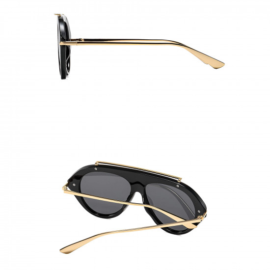 Techsuit Premium Sunglasses (8092) for Women, Retro Chic Design, Oversized Aviator, Flat Top, Metal Arms Black Techsuit Premium Sunglasses (8092) for Women, Retro Chic Design, Oversized Aviator, Flat Top, Metal Arms Black