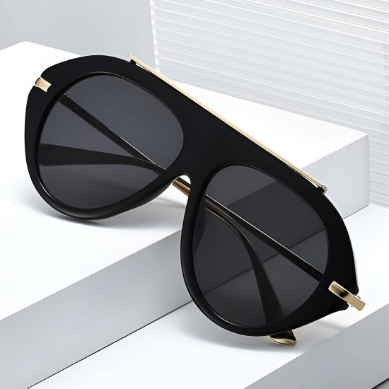 Techsuit Premium Sunglasses (8092) for Women, Retro Chic Design, Oversized Aviator, Flat Top, Metal Arms Black Techsuit Premium Sunglasses (8092) for Women, Retro Chic Design, Oversized Aviator, Flat Top, Metal Arms Black