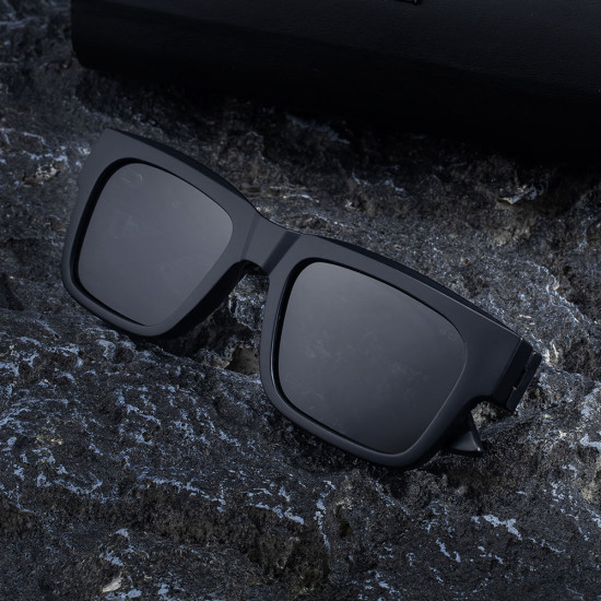 Techsuit Polarized Sunglasses (8491) for Men, UV Protection, Square Frame, TAC Lenses, All Day Wear Matte Black / Gray