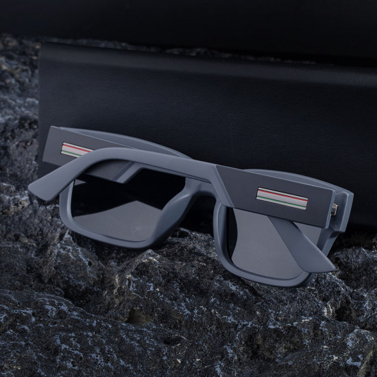 Techsuit Polarized Sunglasses (8491) for Men, UV Protection, Square Frame, TAC Lenses, All Day Wear Matte Black / Gray