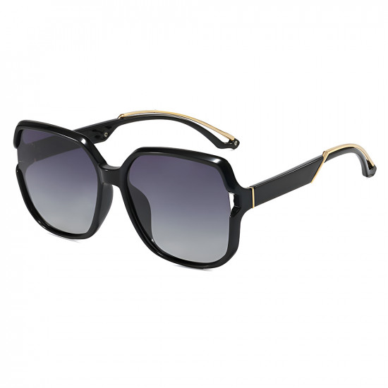 Techsuit Polarized Sunglasses (5228) for Women, UV400, Oversized Classic Design, Daily Wear, PC Frame Black / Gold Techsuit Polarized Sunglasses (5228) for Women, UV400, Oversized Classic Design, Daily Wear, PC Frame Black / Gold