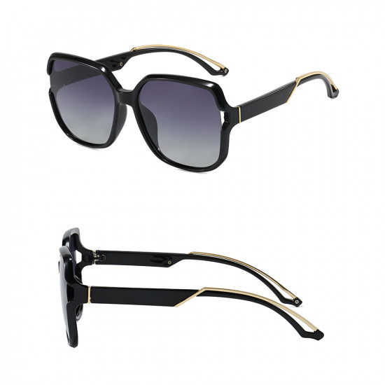 Techsuit Polarized Sunglasses (5228) for Women, UV400, Oversized Classic Design, Daily Wear, PC Frame Black / Gold Techsuit Polarized Sunglasses (5228) for Women, UV400, Oversized Classic Design, Daily Wear, PC Frame Black / Gold