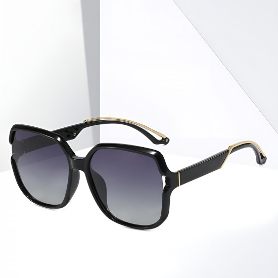 Techsuit Polarized Sunglasses (5228) for Women, UV400, Oversized Classic Design, Daily Wear, PC Frame Black / Gold Techsuit Polarized Sunglasses (5228) for Women, UV400, Oversized Classic Design, Daily Wear, PC Frame Black / Gold
