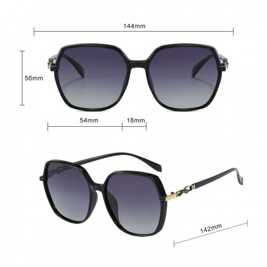 Techsuit Polarized Sunglasses (5223) for Women, UV Filter, Classic Retro, Oversized, PC Frame, Metal Accents Black Techsuit Polarized Sunglasses (5223) for Women, UV Filter, Classic Retro, Oversized, PC Frame, Metal Accents Black