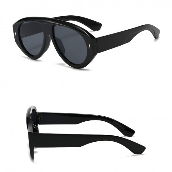 Techsuit Premium Sunglasses (3991) for Women, PC Frame, Retro Glamour, Oversized 70s Aviator, Designer Inspired Black Techsuit Premium Sunglasses (3991) for Women, PC Frame, Retro Glamour, Oversized 70s Aviator, Designer Inspired Black