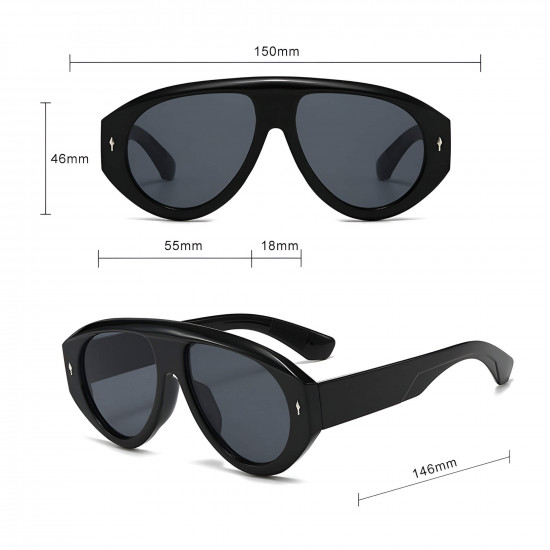 Techsuit Premium Sunglasses (3991) for Women, PC Frame, Retro Glamour, Oversized 70s Aviator, Designer Inspired Black Techsuit Premium Sunglasses (3991) for Women, PC Frame, Retro Glamour, Oversized 70s Aviator, Designer Inspired Black