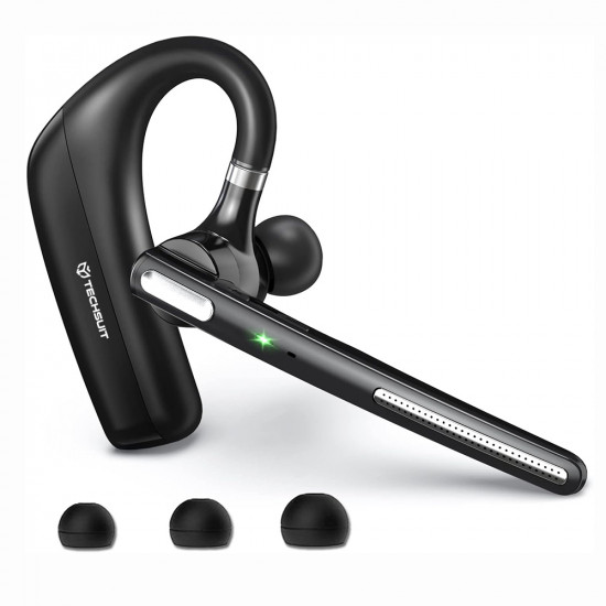 Techsuit Premium Bluetooth Headset PowerTalks (G6) Dual Mic Noise Cancelling, Bluetooth V5.1, 100H Talk Time Black