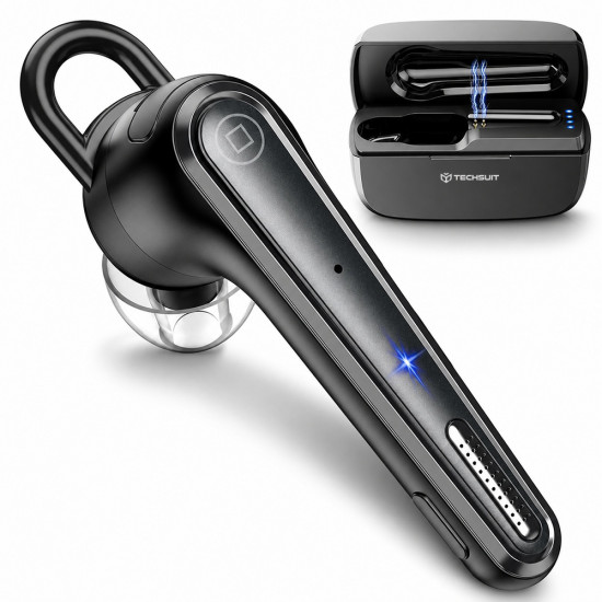 Techsuit Bluetooth Headset Voicera (CB3) Bluetooth 5.1, Hands Free, Noise Cancelling Microphone, 50h Talk Time Black