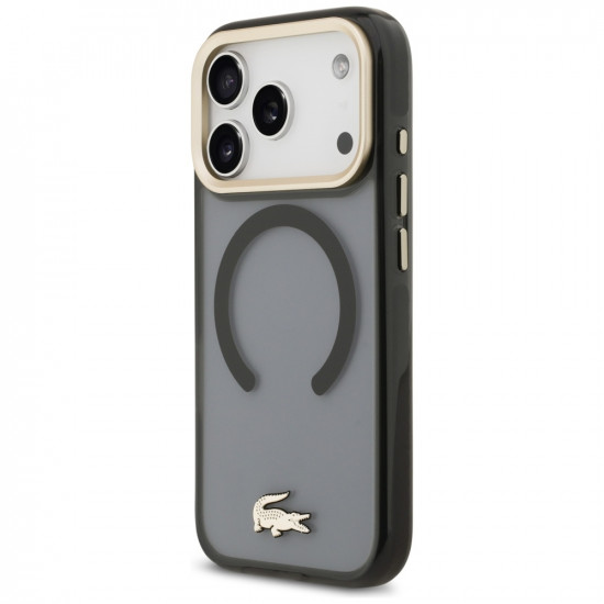 Lacoste Shockproof Transparent Frosted Gold Logo MagSafe Case for iPhone 17 Pro Black