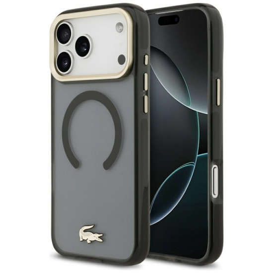 Lacoste Shockproof Transparent Frosted Gold Logo MagSafe Case for iPhone 17 Pro Max black