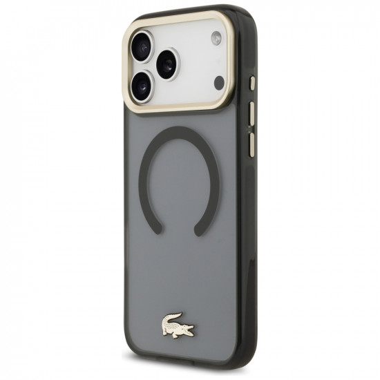 Lacoste Shockproof Transparent Frosted Gold Logo MagSafe Case for iPhone 17 Pro Max black